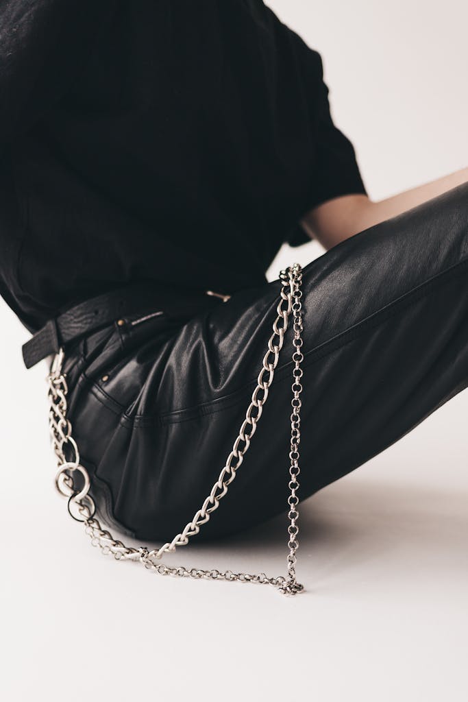 Metal Chain on Leather Pants